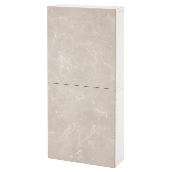 BESTÅ - Wall cabinet with 2 doors, Bergsviken white/beige marble effect, , 60x22x128 cm - best price from Maltashopper.com 59421980