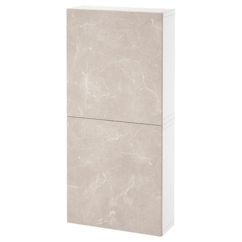 BESTÅ - Wall cabinet with 2 doors, Bergsviken white/beige marble effect, , 60x22x128 cm
