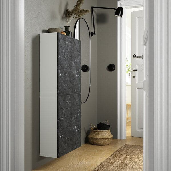 BESTÅ - Wall cabinet with 2 doors, white Bergsviken/black marble effect, 60x22x128 cm - best price from Maltashopper.com 19421977