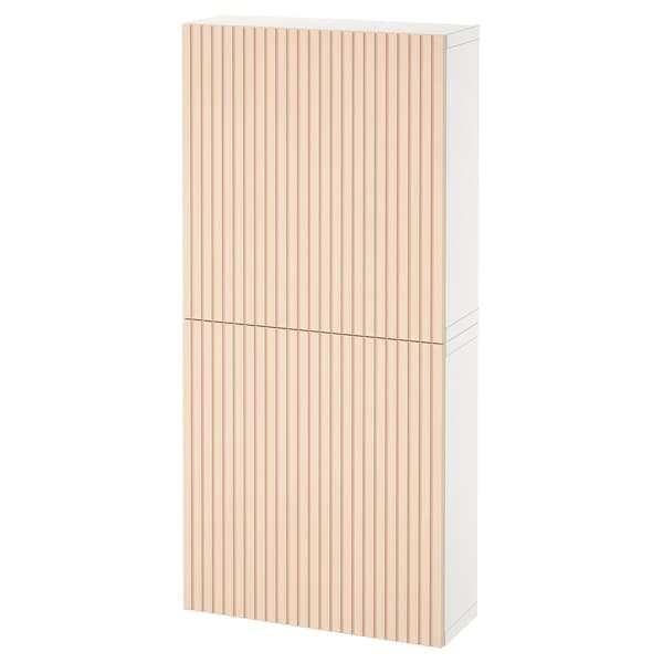 BESTÅ - Wall cabinet with 2 doors, white/Björköviken birch veneer, 60x22x128 cm - best price from Maltashopper.com 69421965