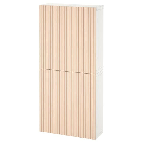 BESTÅ - Wall cabinet with 2 doors, white/Björköviken birch veneer, 60x22x128 cm