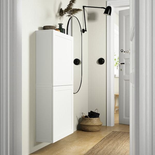 Ikea BESTÅ - Wall cabinet with 2 doors, white/Hanviken white, 60x22x128 cm