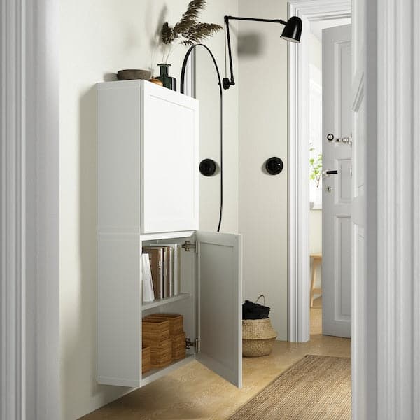 BESTÅ - Wall cabinet with 2 doors, white/Hanviken white, 60x22x128 cm - best price from Maltashopper.com 09421987