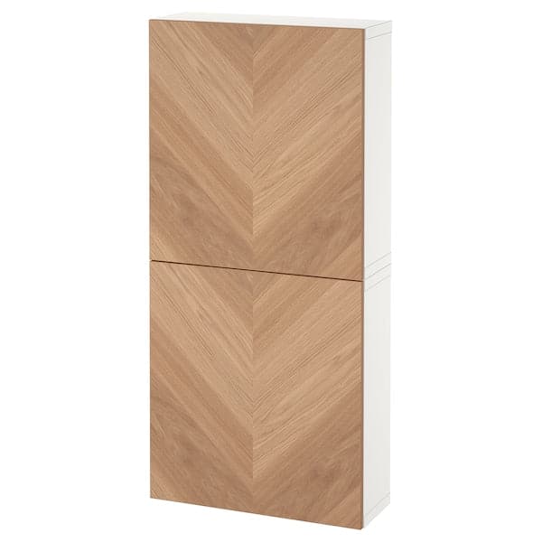 BESTÅ - Wall cabinet with 2 doors, white/Hedeviken oak veneer, 60x22x128 cm - best price from Maltashopper.com 69421970