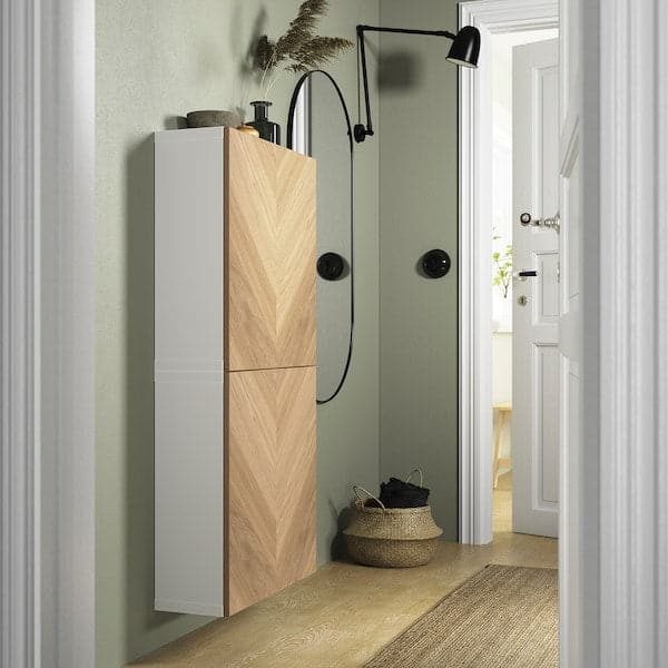BESTÅ - Wall cabinet with 2 doors, white/Hedeviken oak veneer