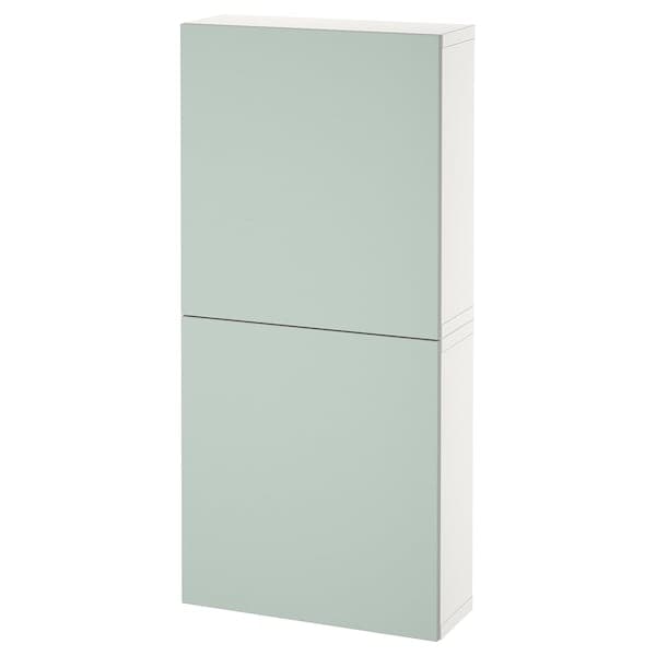 BESTÅ - Wall cabinet with 2 doors, white/Hjortviken pale grey-green, 60x22x128 cm - best price from Maltashopper.com 99421978