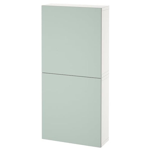 BESTÅ - Wall cabinet with 2 doors, white/Hjortviken pale grey-green, 60x22x128 cm
