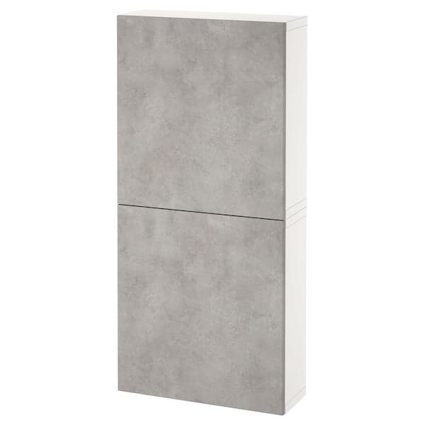 BESTÅ - Wall cabinet with 2 doors, white Kallviken/light grey concrete effect, 60x22x128 cm - best price from Maltashopper.com 49421971