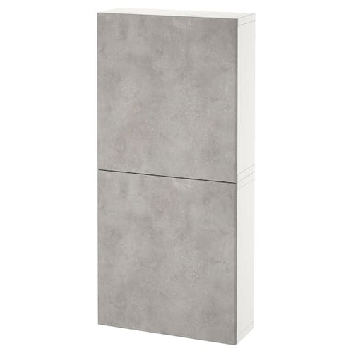 BESTÅ - Wall cabinet with 2 doors, white Kallviken/light grey concrete effect, 60x22x128 cm