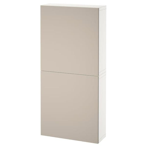 BESTÅ - Wall cabinet with 2 doors, white/Lappviken light grey-beige, 60x22x128 cm
