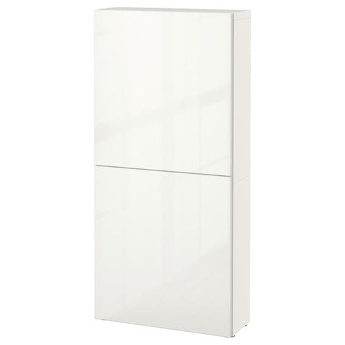 BESTÅ - Wall cabinet with 2 doors, white/Selsviken high-gloss/white, 60x22x128 cm