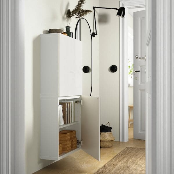 BESTÅ - Wall cabinet with 2 doors, white/Selsviken high-gloss/white, 60x22x128 cm - best price from Maltashopper.com 29421953