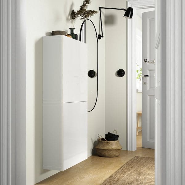 BESTÅ - Wall cabinet with 2 doors, white/Selsviken high-gloss/white, 60x22x128 cm - best price from Maltashopper.com 29421953