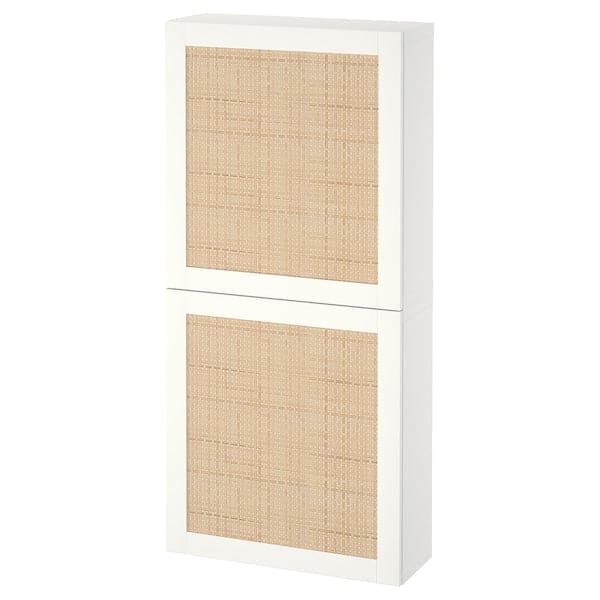 BESTÅ - Wall cabinet with 2 doors, white Studsviken/white woven poplar, 60x22x128 cm - best price from Maltashopper.com 39421981