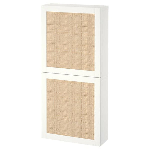 BESTÅ - Wall cabinet with 2 doors, white Studsviken/white woven poplar, 60x22x128 cm
