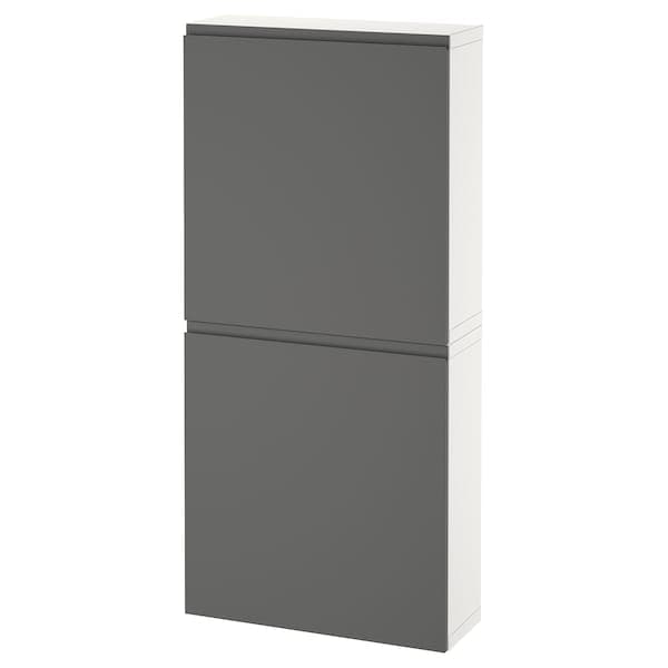 Ikea BESTÅ - Wall cabinet with 2 doors, white/Västerviken dark grey, 60x22x128 cm