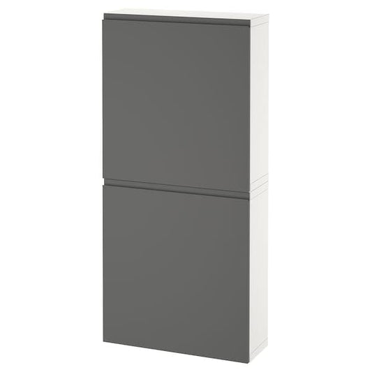 Ikea BESTÅ - Wall cabinet with 2 doors, white/Västerviken dark grey, 60x22x128 cm