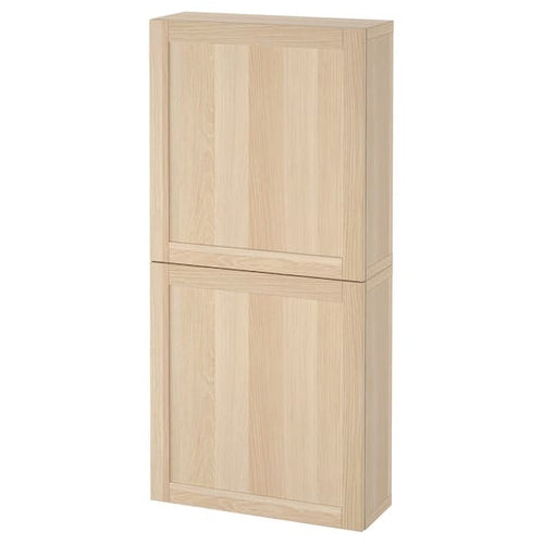 BESTÅ wall cabinet with 2 doors, white stained oak effect/Hanviken white stained oak effect, 60x22x128 cm