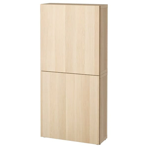 BESTÅ - Wall cabinet with 2 doors, white stained oak effect/Lappviken white stained oak effect, 60x22x128 cm