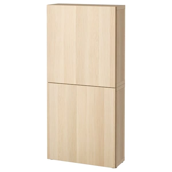 BESTÅ - Wall cabinet with 2 doors, white stained oak effect/Lappviken white stained oak effect, 60x22x128 cm