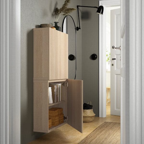 Ikea BESTÅ - Wall cabinet with 2 doors, white stained oak effect/Lappviken white stained oak effect, 60x22x128 cm