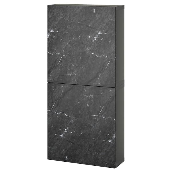 BESTÅ - Wall cabinet with 2 doors, dark grey Bergsviken/black marble effect, 60x22x128 cm - best price from Maltashopper.com 49508120