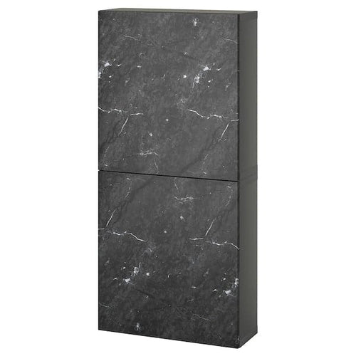 BESTÅ - Wall cabinet with 2 doors, dark grey Bergsviken/black marble effect, 60x22x128 cm
