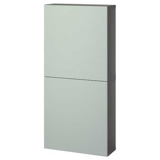 Ikea BESTÅ - Wall cabinet with 2 doors, dark grey/Hjortviken pale grey-green, 60x22x128 cm