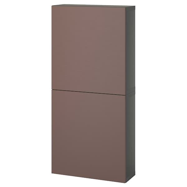 BESTÅ - Wall cabinet with 2 doors, dark grey/Hjortviken brown, , 60x22x128 cm - best price from Maltashopper.com 89508123