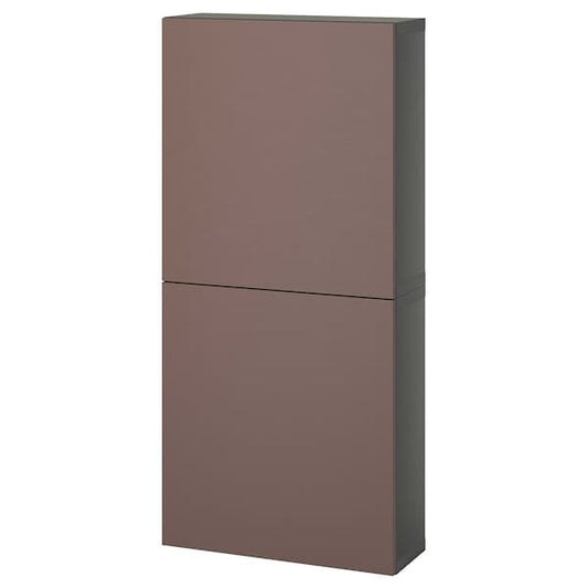 Ikea BESTÅ - Wall cabinet with 2 doors, dark grey/Hjortviken brown, , 60x22x128 cm