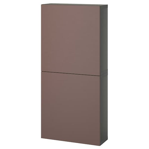 BESTÅ - Wall cabinet with 2 doors, dark grey/Hjortviken brown, , 60x22x128 cm