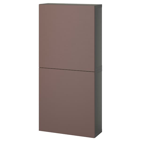 BESTÅ - Wall cabinet with 2 doors, dark grey/Hjortviken brown, , 60x22x128 cm