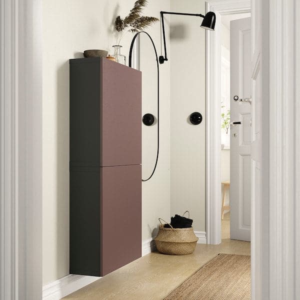 BESTÅ - Wall cabinet with 2 doors, dark grey/Hjortviken brown, , 60x22x128 cm - best price from Maltashopper.com 89508123