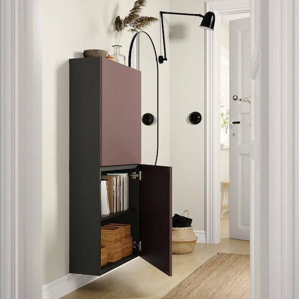 BESTÅ - Wall cabinet with 2 doors, dark grey/Hjortviken brown, , 60x22x128 cm - best price from Maltashopper.com 89508123