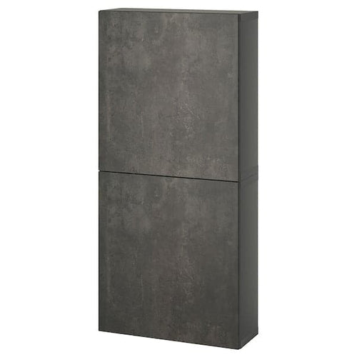 BESTÅ - Wall cabinet with 2 doors, dark grey Kallviken/dark grey concrete effect, 60x22x128 cm