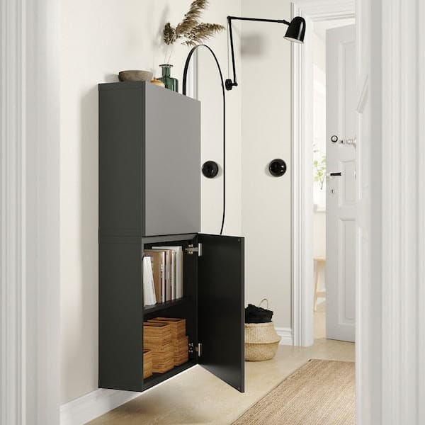 BESTÅ - Wall cabinet with 2 doors, dark grey/Lappviken dark grey, 60x22x128 cm - best price from Maltashopper.com 69508124