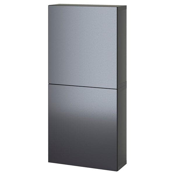 BESTÅ - Wall cabinet with 2 doors, dark grey/Riksviken brushed dark pewter effect, 60x22x128 cm - best price from Maltashopper.com 39508125