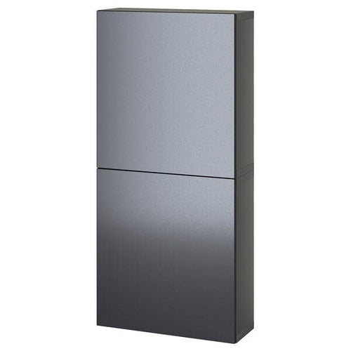 BESTÅ - Wall cabinet with 2 doors, dark grey/Riksviken brushed dark pewter effect, 60x22x128 cm