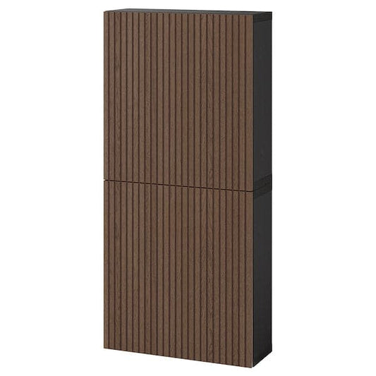 BESTÅ - Wall cabinet with 2 doors, black-brown Björköviken/brown stained oak veneer, 60x22x128 cm - best price from Maltashopper.com 89421969