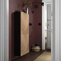 BESTÅ - Wall cabinet with 2 doors, black-brown/Hedeviken oak veneer, 60x22x128 cm - best price from Maltashopper.com 29421967
