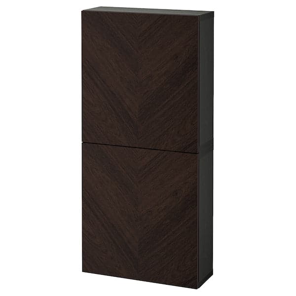BESTÅ - Wall cabinet with 2 doors, black-brown Hedeviken/dark brown stained oak veneer
