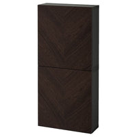 BESTÅ - Wall cabinet with 2 doors, black-brown Hedeviken/dark brown stained oak veneer, 60x22x128 cm - best price from Maltashopper.com 09421968