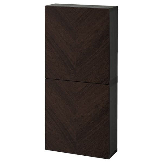 Ikea BESTÅ - Wall cabinet with 2 doors, black-brown Hedeviken/dark brown stained oak veneer, 60x22x128 cm