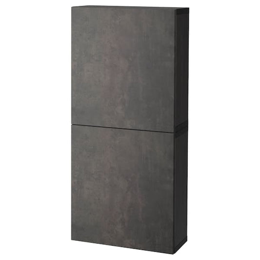 Ikea BESTÅ - Wall cabinet with 2 doors, black-brown Kallviken/dark grey concrete effect, 60x22x128 cm