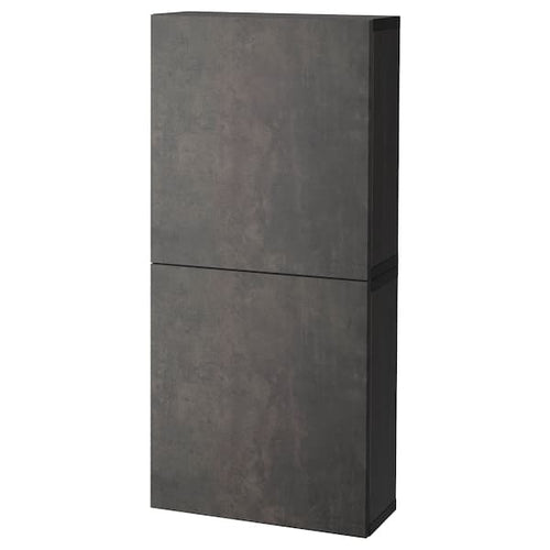 BESTÅ - Wall cabinet with 2 doors, black-brown Kallviken/dark grey concrete effect, 60x22x128 cm