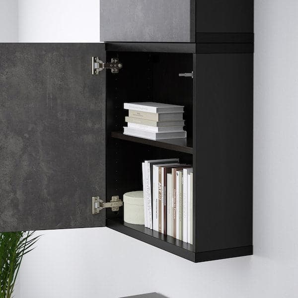 BESTÅ - Wall cabinet with 2 doors, black-brown Kallviken/dark grey concrete effect, 60x22x128 cm - best price from Maltashopper.com 59421956