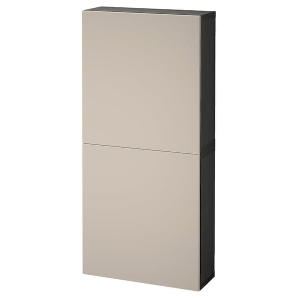 BESTÅ - Wall cabinet with 2 doors, black-brown/Lappviken light grey-beige, 60x22x128 cm - best price from Maltashopper.com 99421964