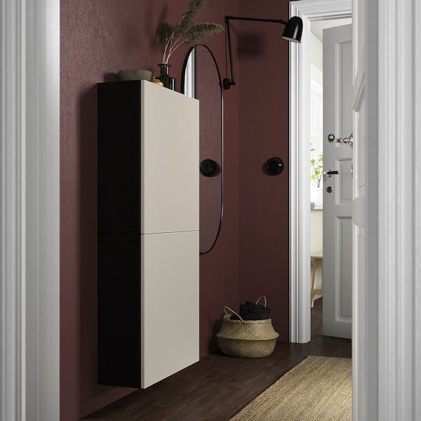 Ikea BESTÅ - Wall cabinet with 2 doors, black-brown/Lappviken light grey-beige, 60x22x128 cm