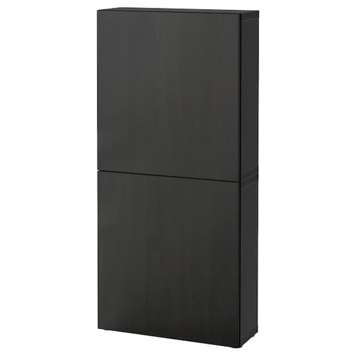 BESTÅ - Wall cabinet with 2 doors, black-brown/Lappviken black-brown, 60x22x128 cm