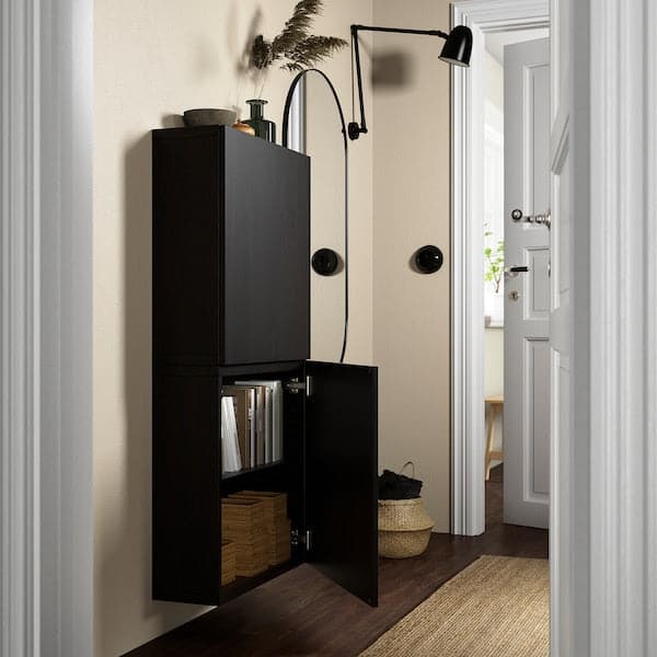 Ikea BESTÅ - Wall cabinet with 2 doors, black-brown/Lappviken black-brown, 60x22x128 cm